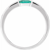 14K White Imitation Emerald & .05 CTW Natural Diamond Ring