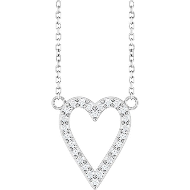 14K White 1/6 CTW Natural Diamond Heart Necklace - Elegant Jewelry by Brand