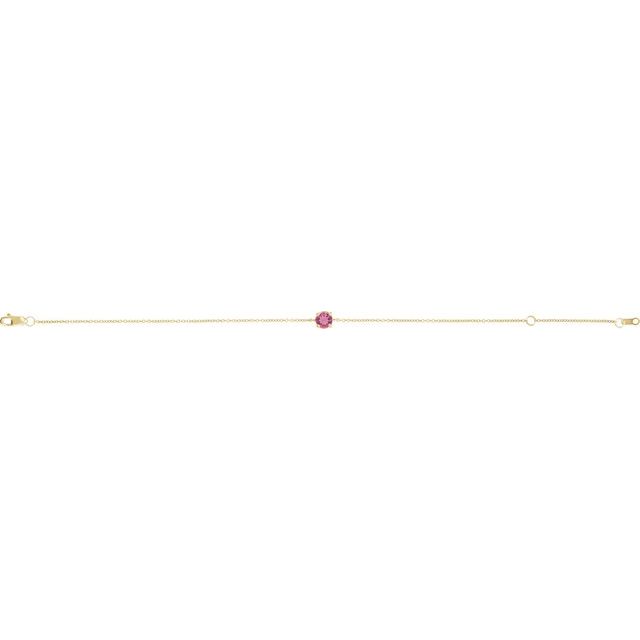 14K Yellow Natural Pink Tourmaline  6 1/2-7-1/2" Bracelet