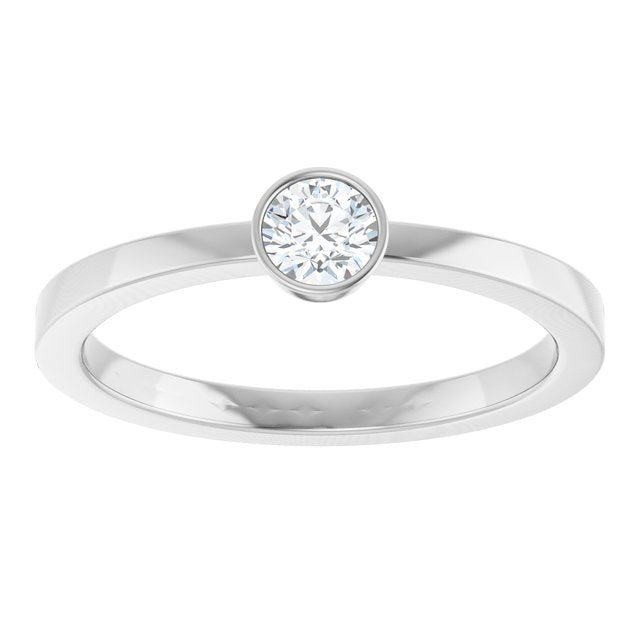 14K White Gold 1/5 CT Natural Diamond Ring - Elegant Bezel-Set Solitaire