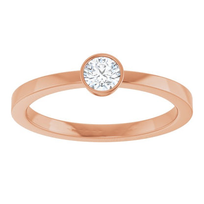 14K Rose Gold 1/5 CT Natural Diamond Ring - Stunning Bezel-Set Solitaire by [Brand Name]