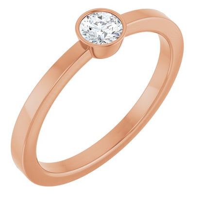 14K Rose Gold 1/5 CT Natural Diamond Ring - Stunning Bezel-Set Solitaire by [Brand Name]