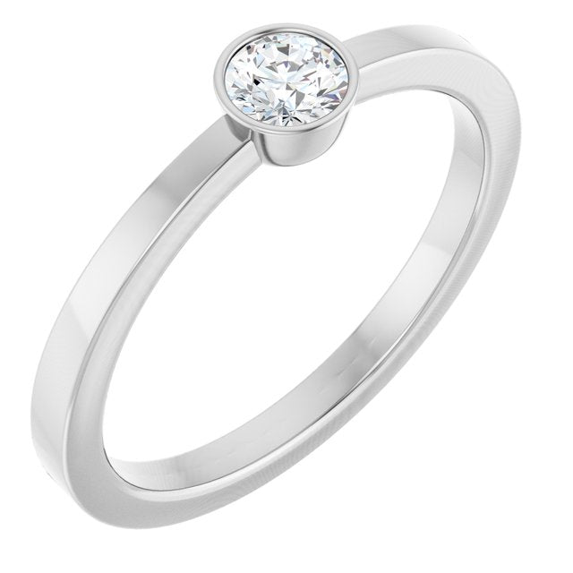 14K White Gold 1/5 CT Natural Diamond Ring - Elegant Bezel-Set Solitaire