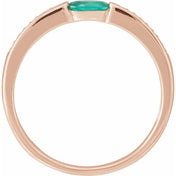 14K Rose Imitation Emerald & .05 CTW Natural Diamond Ring