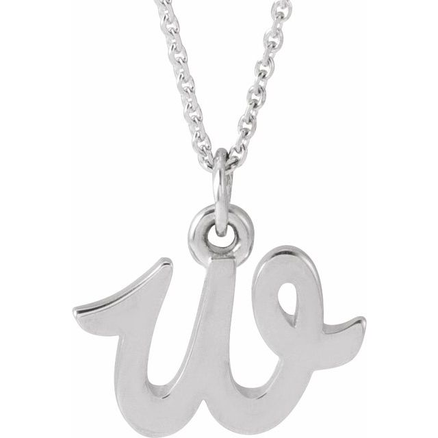 14K White Petite Initial W 16" Necklace