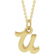 14K Yellow Petite Initial U 16" Necklace