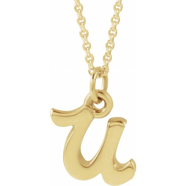 14K Yellow Petite Initial U 16" Necklace