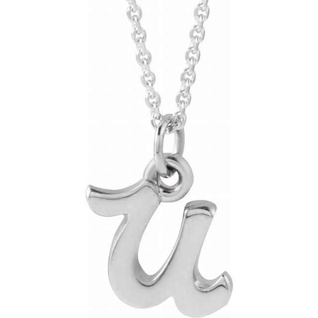 14K White Petite Initial U 16" Necklace