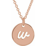 14K Rose Script Initial W 16-18" Necklace