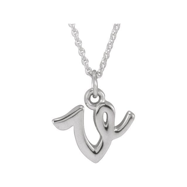 14K White Petite Initial V 16" Necklace