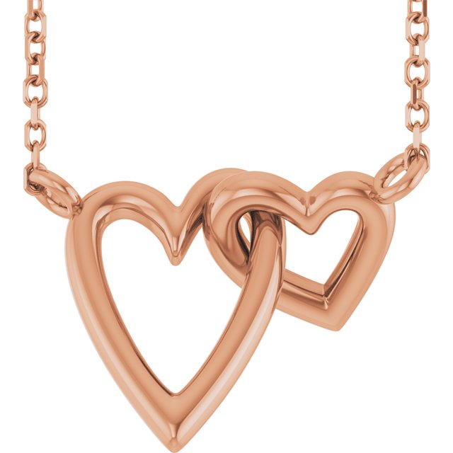 14K Interlocking Hearts 18" Necklace in Yellow, White, and Rose Gold
