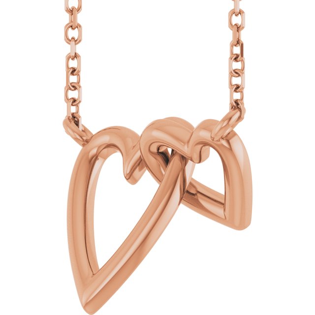 14K Interlocking Hearts 18" Necklace in Yellow, White, and Rose Gold