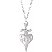 Platinum Heart & Dagger 16-18" Neckalce