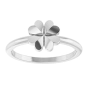 14K White Four-Leaf Clover Stackable Ring