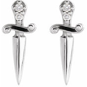 14K White .025 CTW Natural Diamond Dagger Earrings