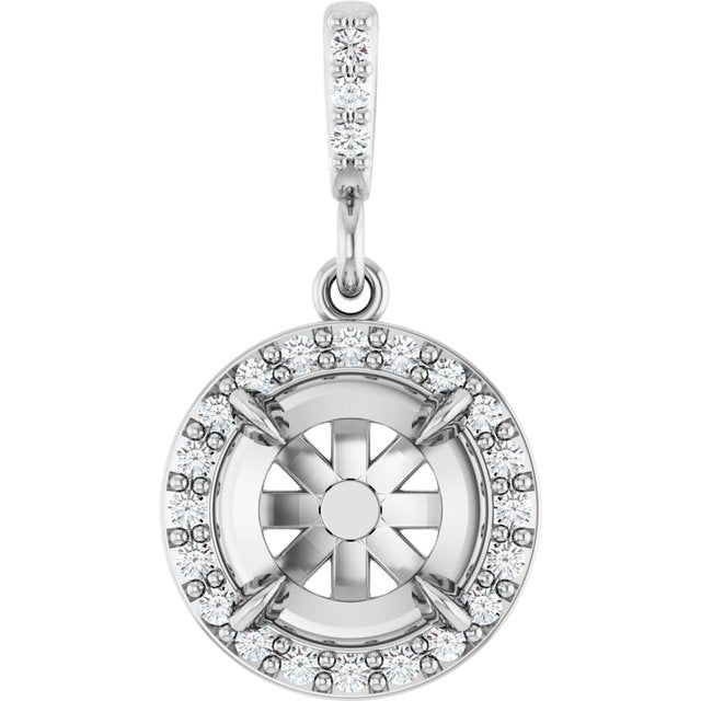 Sterling Silver 5.2 mm Round .08 CTW Natural Diamond Semi-Set Halo-Style Pendant