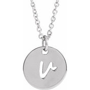 Platinum Script Initial V 16-18" Necklace