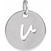 14K White Script Initial V Pendant
