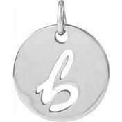 14K White Script Initial B Pendant