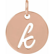 14K Rose Script Initial K Pendant