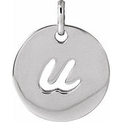 14K White Script Initial U Pendant