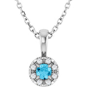 Sterling Silver 3 mm Natural Aquamarine & .03 CTW Natural Diamond 16-18" Necklace