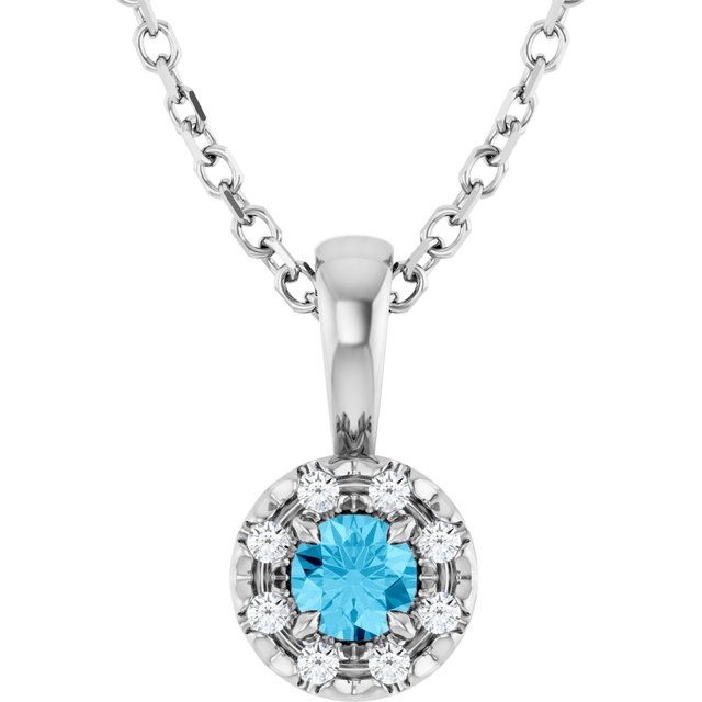 Sterling Silver 3 mm Natural Aquamarine & .03 CTW Natural Diamond 16-18" Necklace