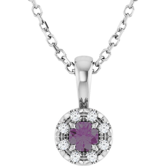 Sterling Silver 3 mm Lab-Grown Alexandrite & .03 CTW Natural Diamond 16-18" Necklace