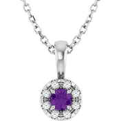 Sterling Silver 3 mm Natural Amethyst & .03 CTW Natural Diamond 16-18" Necklace