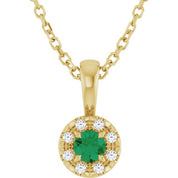 14K Yellow 3 mm Lab-Grown Emerald & .03 CTW Natural Diamond 16-18" Necklace