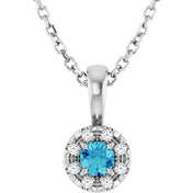Platinum 3 mm Natural Blue Zircon & .03 CTW Natural Diamond 16-18" Necklace