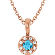 14K Rose 3 mm Natural Aquamarine & .03 CTW Natural Diamond 16-18" Necklace