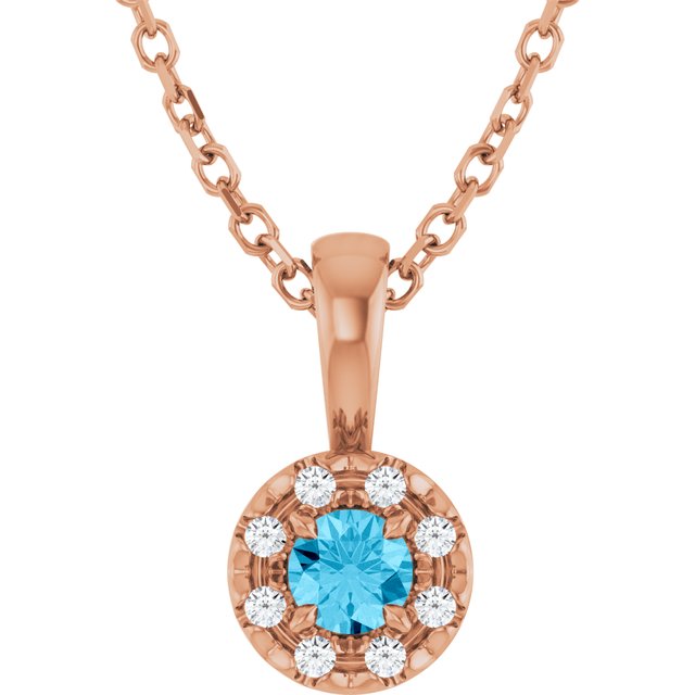 14K Rose 3 mm Natural Aquamarine & .03 CTW Natural Diamond 16-18" Necklace