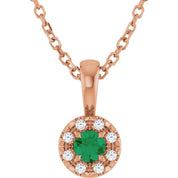 14K Rose 3 mm Natural Emerald & .03 CTW Natural Diamond 16-18" Necklace