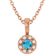 14K Rose 3 mm Natural Blue Zircon & .03 CTW Natural Diamond 16-18" Necklace