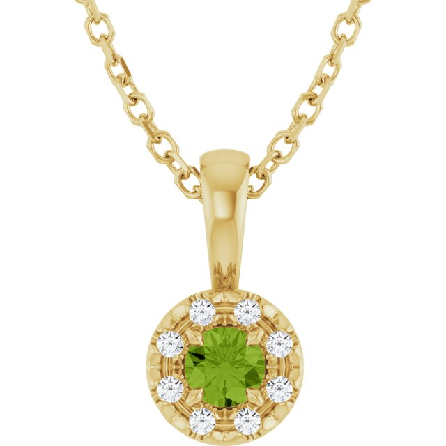 14K Yellow 3 mm Natural Peridot & .03 CTW Natural Diamond 16-18" Necklace