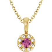 14K Yellow 3 mm Natural Pink Tourmaline & .03 CTW Natural Diamond 16-18" Necklace