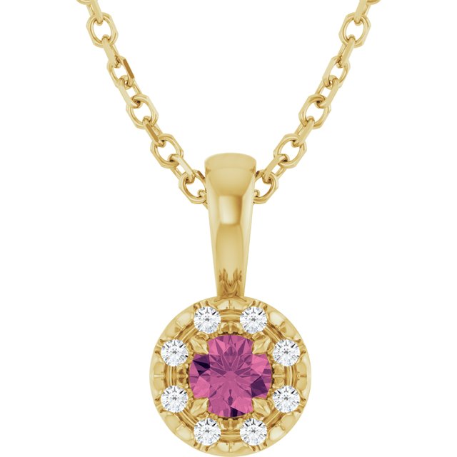14K Yellow 3 mm Natural Pink Tourmaline & .03 CTW Natural Diamond 16-18" Necklace