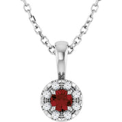 Sterling Silver 3 mm Natural Mozambique Garnet & .03 CTW Natural Diamond 16-18" Necklace