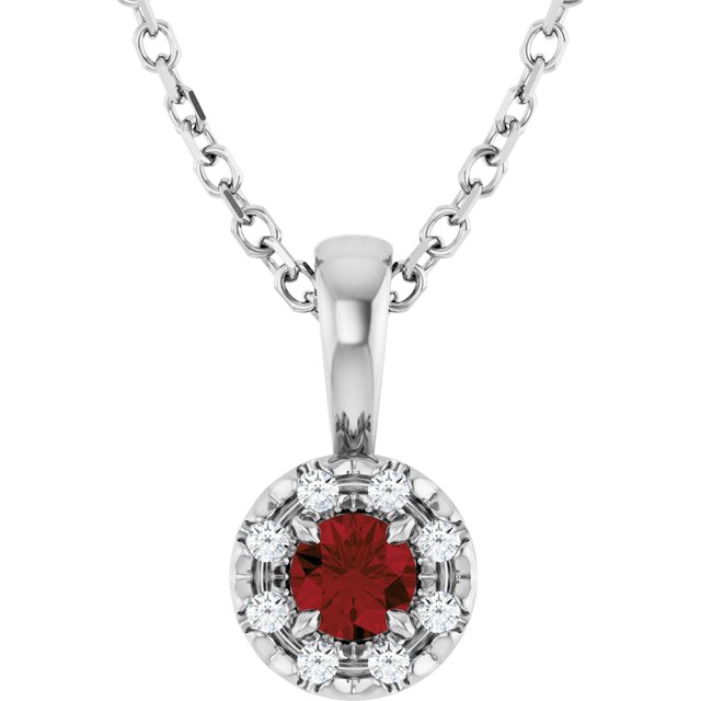 Sterling Silver 3 mm Natural Mozambique Garnet & .03 CTW Natural Diamond 16-18" Necklace
