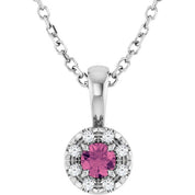 Sterling Silver 3 mm Natural Pink Tourmaline & .03 CTW Natural Diamond 16-18" Necklace