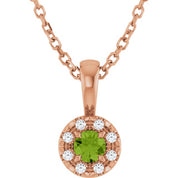 14K Rose 3 mm Natural Peridot & .03 CTW Natural Diamond 16-18" Necklace