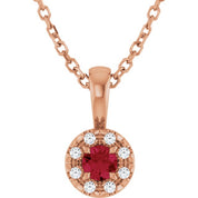 14K Rose 3 mm Lab-Grown Ruby & .03 CTW Natural Diamond 16-18" Necklace