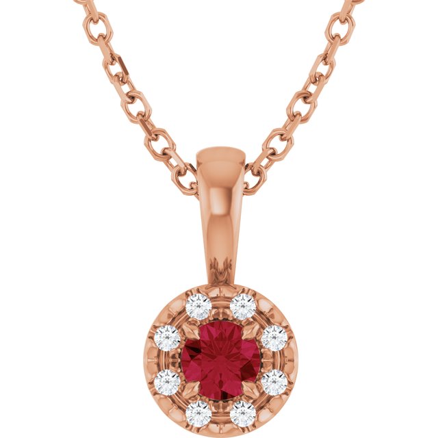 14K Rose 3 mm Lab-Grown Ruby & .03 CTW Natural Diamond 16-18" Necklace