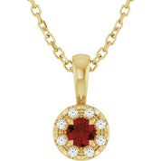 14K Yellow 3 mm Natural Mozambique Garnet & .03 CTW Natural Diamond 16-18" Necklace