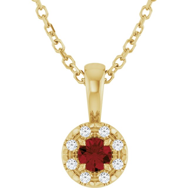 14K Yellow 3 mm Natural Mozambique Garnet & .03 CTW Natural Diamond 16-18" Necklace