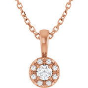 14K Rose 3 mm Natural White Sapphire & .03 CTW Natural Diamond 16-18" Necklace