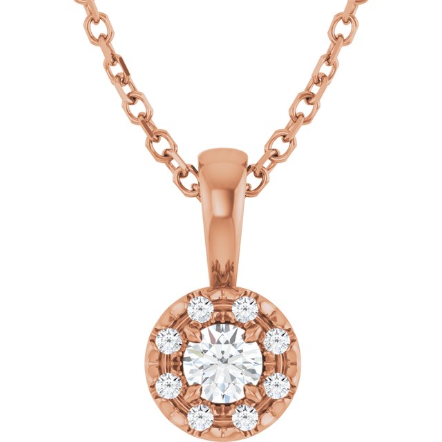 14K Rose 3 mm Natural White Sapphire & .03 CTW Natural Diamond 16-18" Necklace