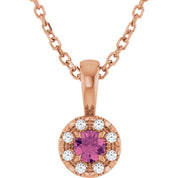 14K Rose 3 mm Natural Pink Tourmaline & .03 CTW Natural Diamond 16-18" Necklace