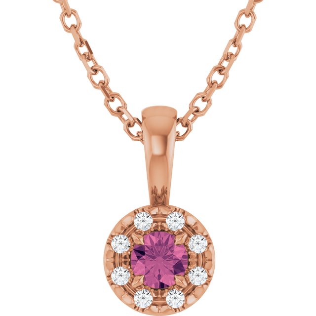 14K Rose 3 mm Natural Pink Tourmaline & .03 CTW Natural Diamond 16-18" Necklace